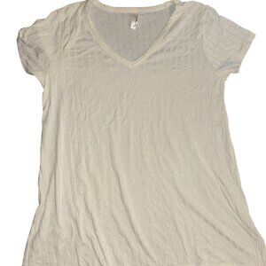 Lovappella Womens Ivory V-Neck Short Sleeve Top XL
